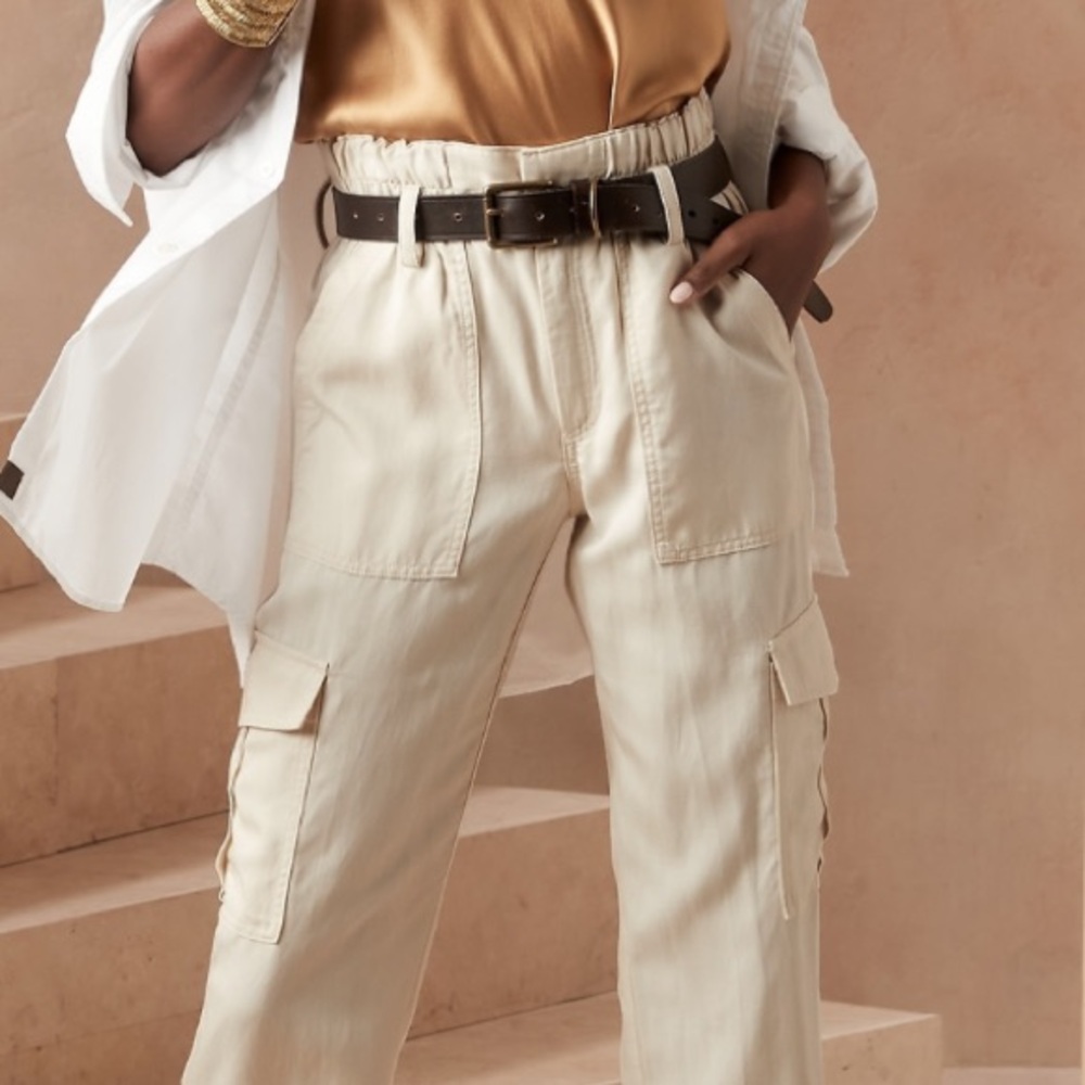 NWT BANANA REPUBLIC SOFT LIGHTWEIGHT PAPERBAG WAIST CARGO PANT TIE BELT CREAM